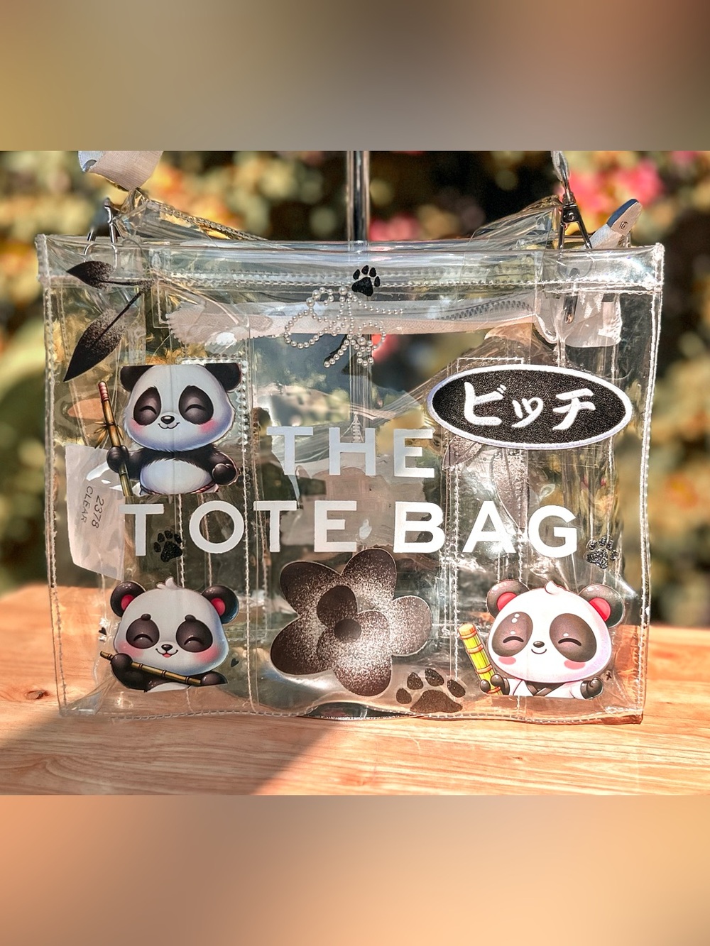 ‘BAMBOO PANDA’ Clear Medium Tote Bag 10”